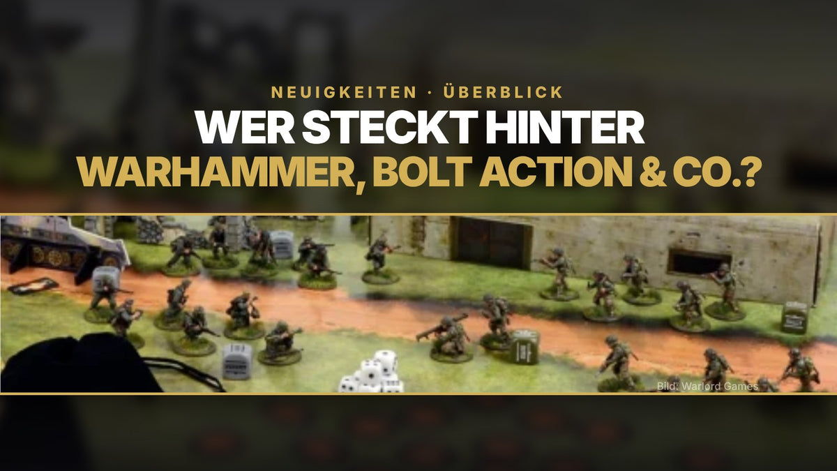 Bolt Action Starterset mit Miniaturen, Gelände und Würfeln auf der Platte