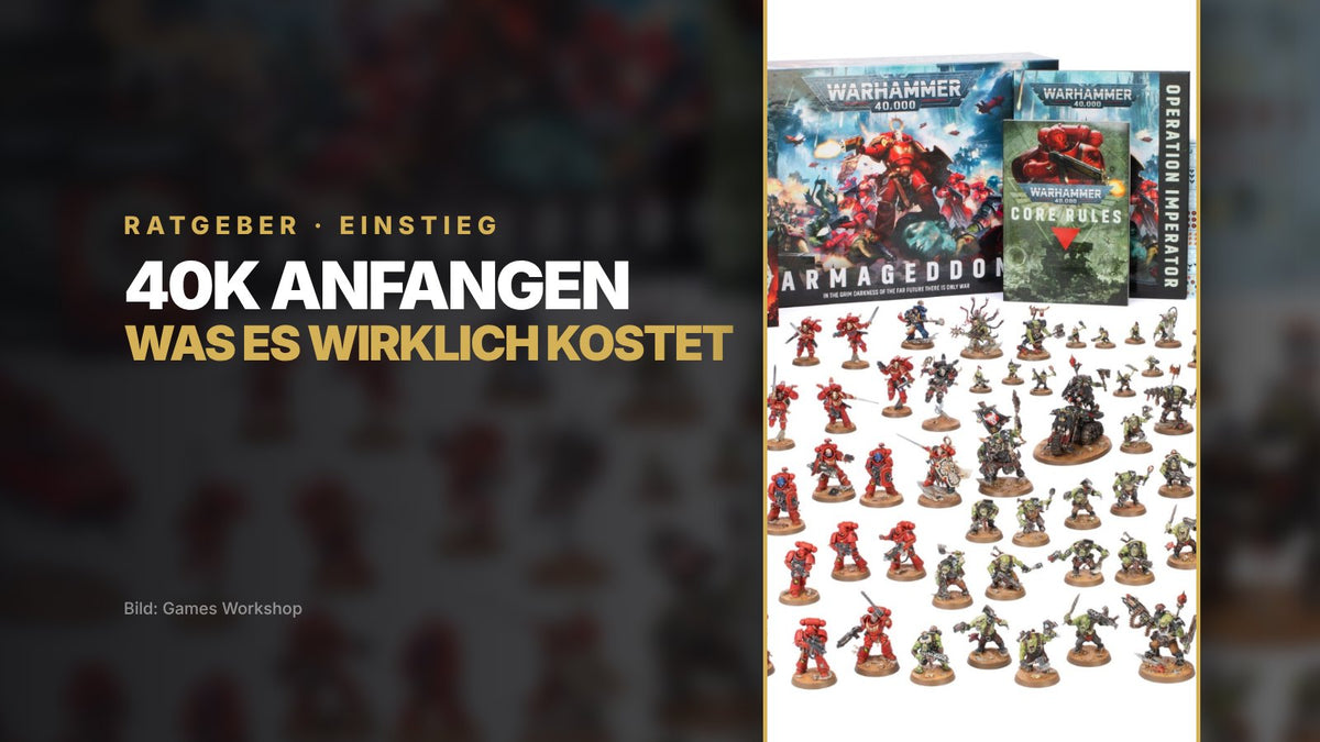 Inhalt der Warhammer 40.000 Armageddon Box mit Büchern und Miniaturen