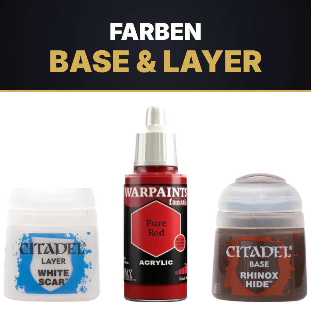 Deckfarben Base und Layer: Citadel White Scar, Warpaints Fanatic Pure Red, Citadel Rhinox Hide