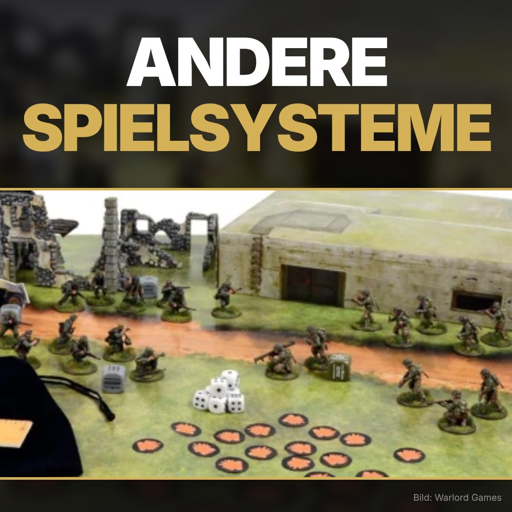Bolt Action Spielplatte mit Miniaturen und Würfeln