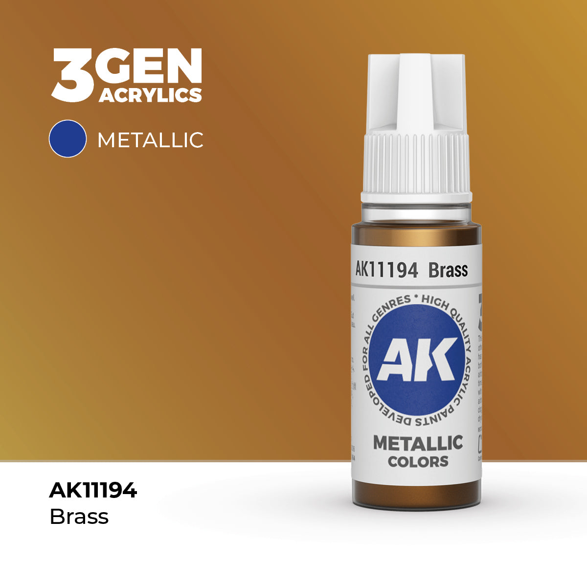 AK Interactive 3G Acrylic Metallic Brass (AK11194), 17 ml, Acrylfarbe
