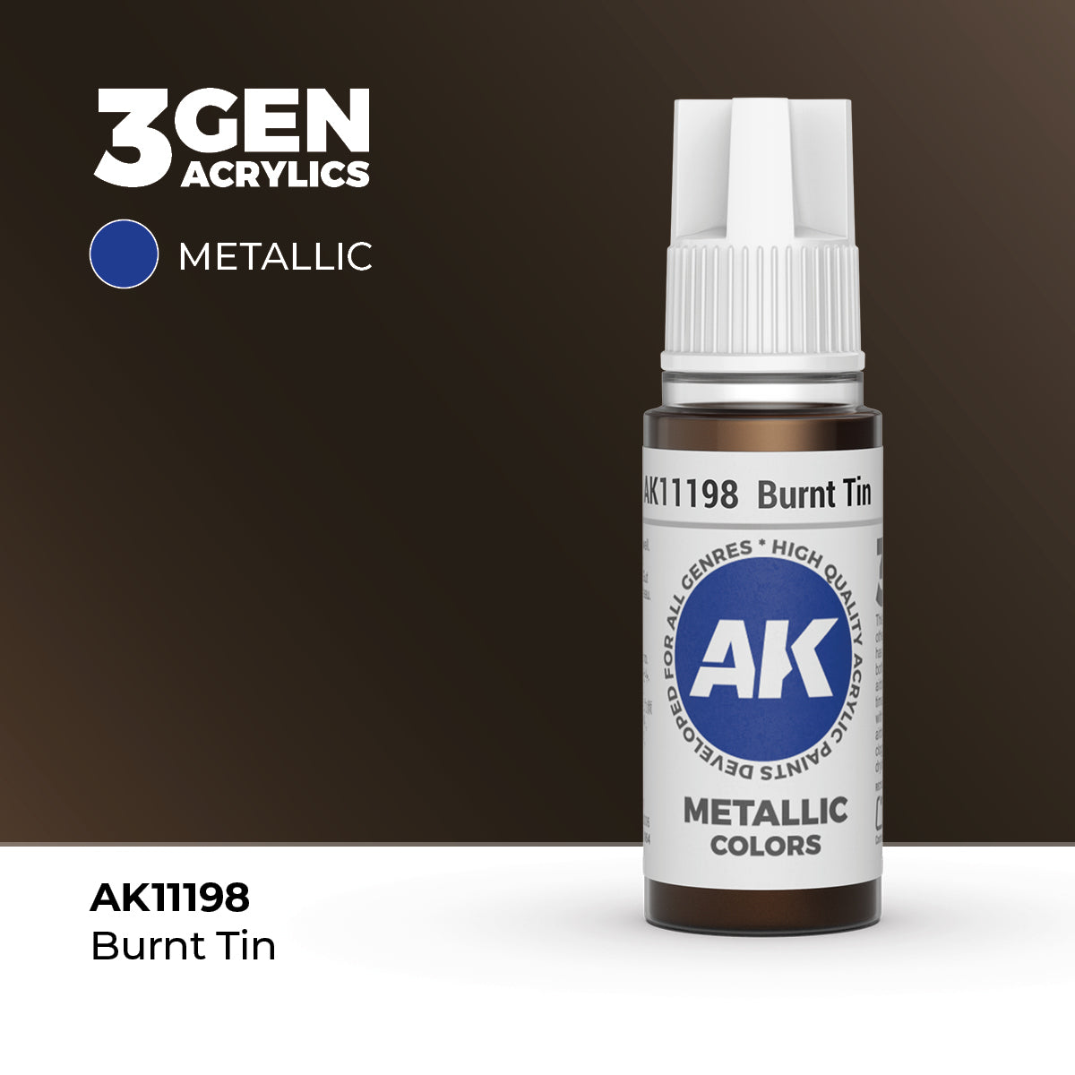 AK Interactive 3G Acrylic Metallic Burnt Tin (AK11198), 17 ml, Acrylfarbe