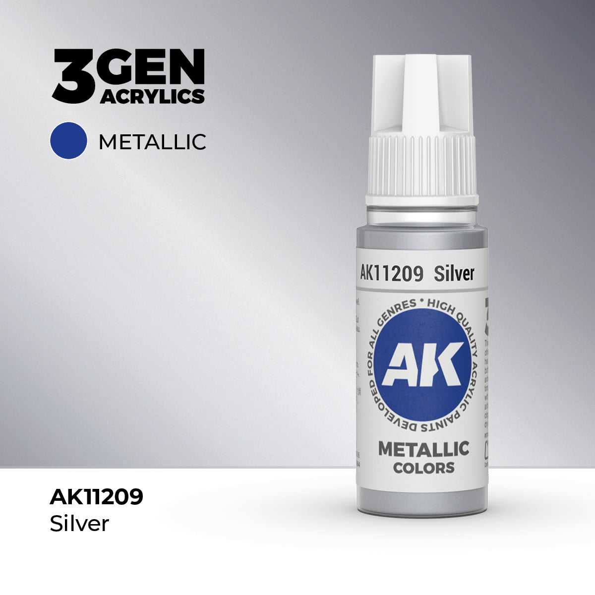 AK Interactive 3G Acrylic Metallic Silver (AK11209), 17 ml, Acrylfarbe