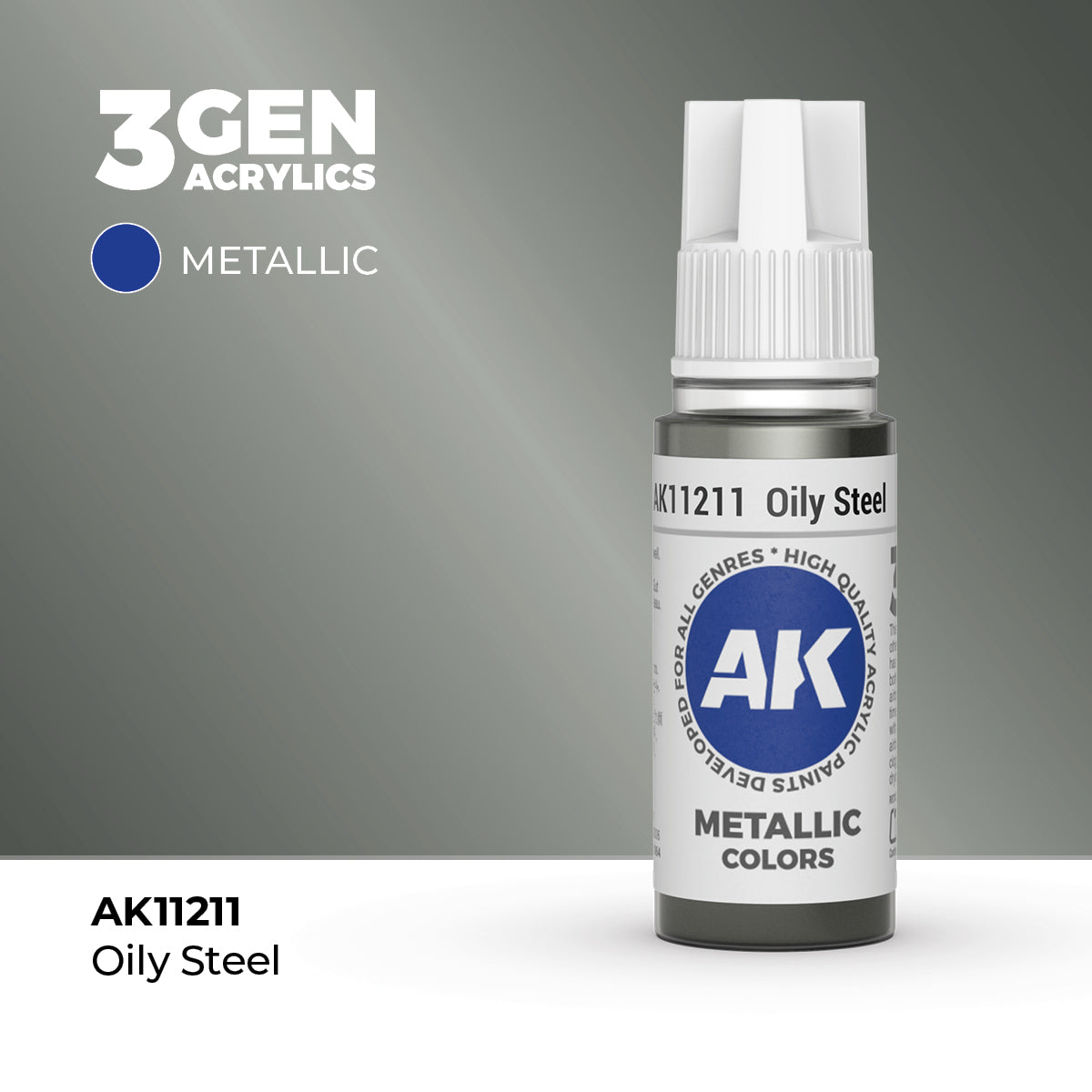 AK Interactive 3G Acrylic Metallic Oily Steel (AK11211), 17 ml, Acrylfarbe