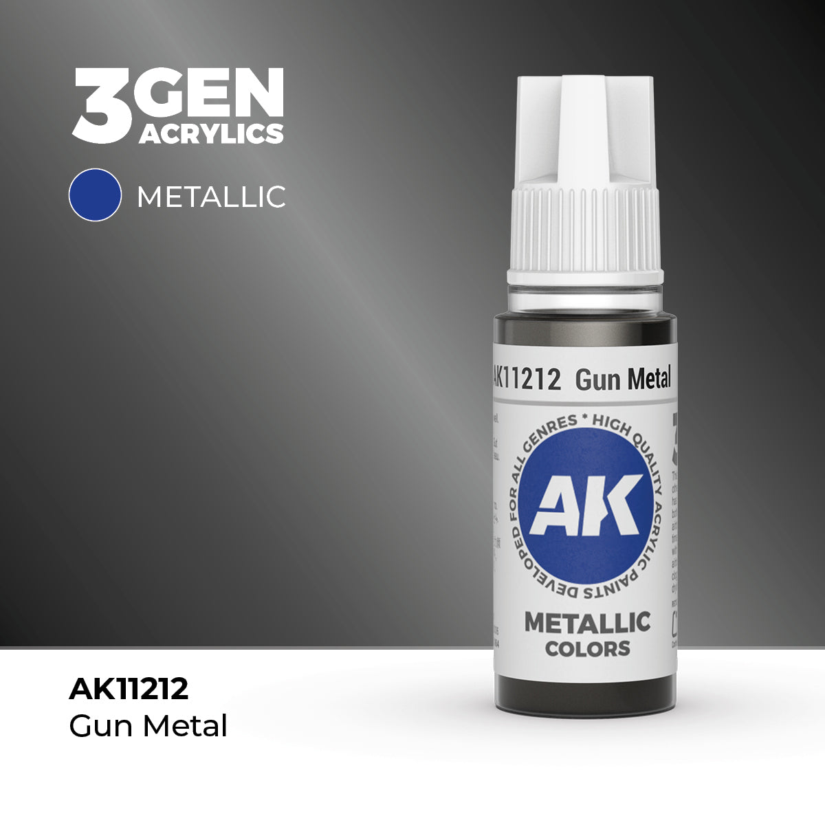 AK Interactive 3G Acrylic Metallic Gun Metal (AK11212), 17 ml, Acrylfarbe