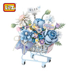 LOZ 4127 Blumenwagen Blau Klemmbaustein-Modell, Gesamtansicht mit Lichterkette