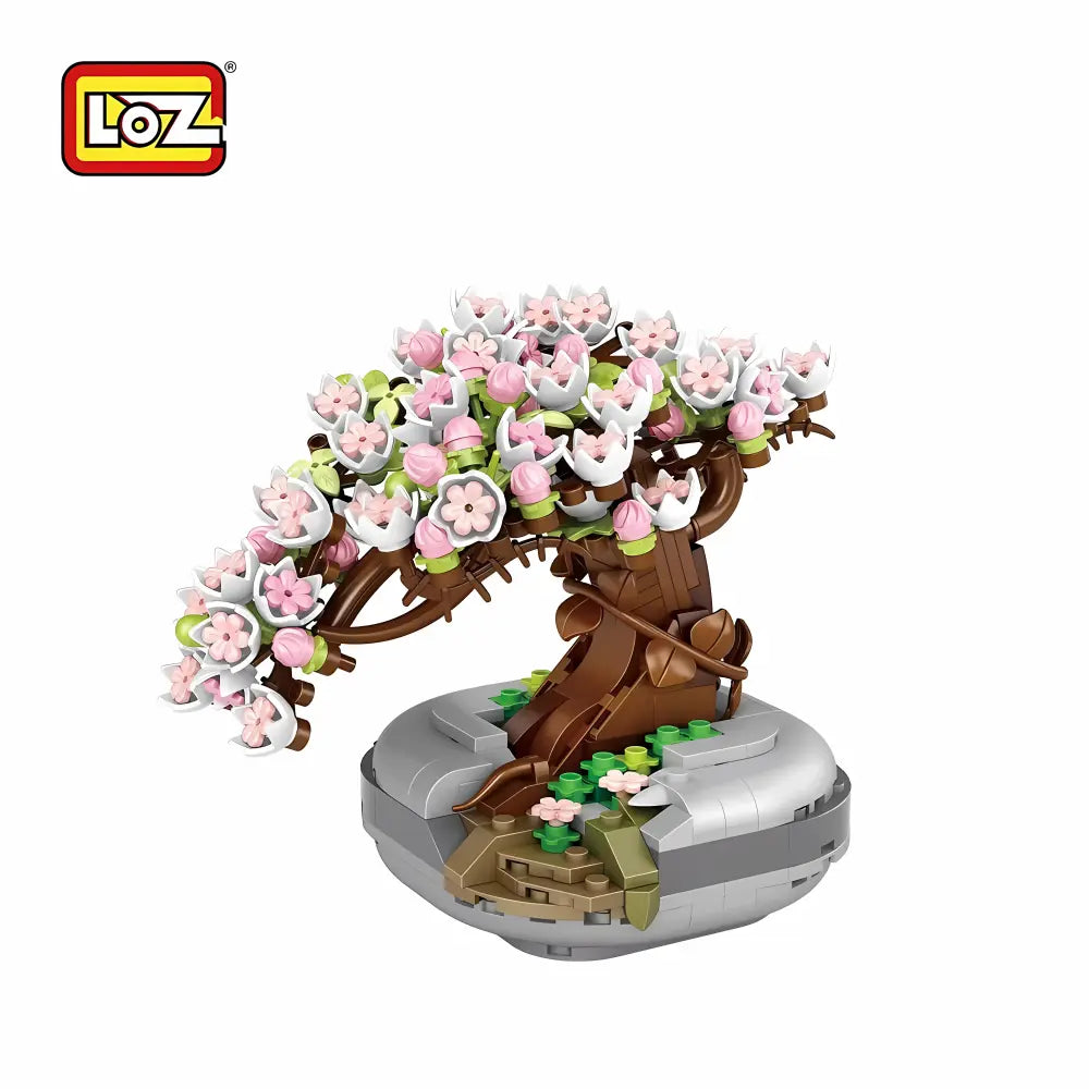 LOZ 1661 Kirschblüte Klemmbaustein-Modell, Gesamtansicht im Topf