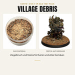 K&K Test Pack Sorte 1: Village Debris, Material in der Dose und bemalte Miniatur auf der fertigen Base