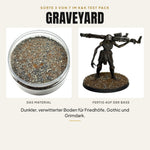 K&K Test Pack Sorte 3: Graveyard, Material in der Dose und bemalte Miniatur auf der fertigen Base