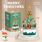 Lele Brothers 8756 Weihnachtsbaum-Spieluhr Klemmbaustein-Modell in Grün, Gesamtansicht mit Sockel