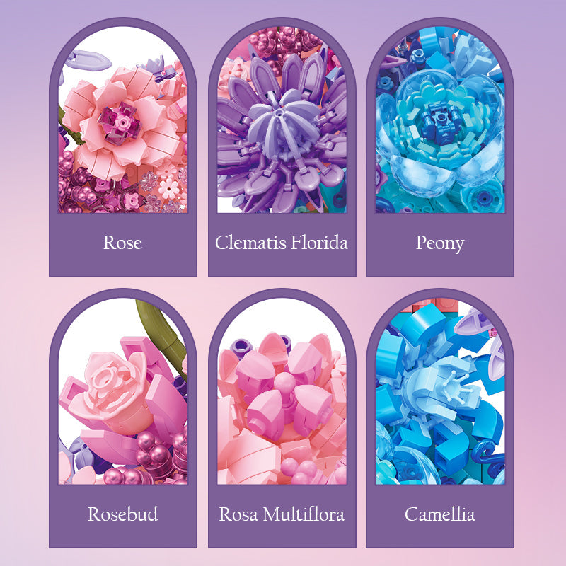 JIE STAR JJ9163 Mondblume Klemmbaustein-Modell, Ansicht des kompletten Sets