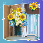 JIE STAR JJ9196 Sonnenblumenstrauß Klemmbaustein-Modell, Detailaufnahme der Blüten