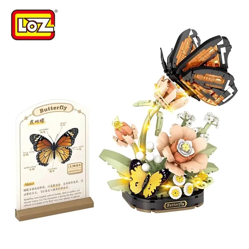 LOZ 4117 Tigerschmetterling Klemmbaustein-Modell, Gesamtansicht mit Beleuchtung