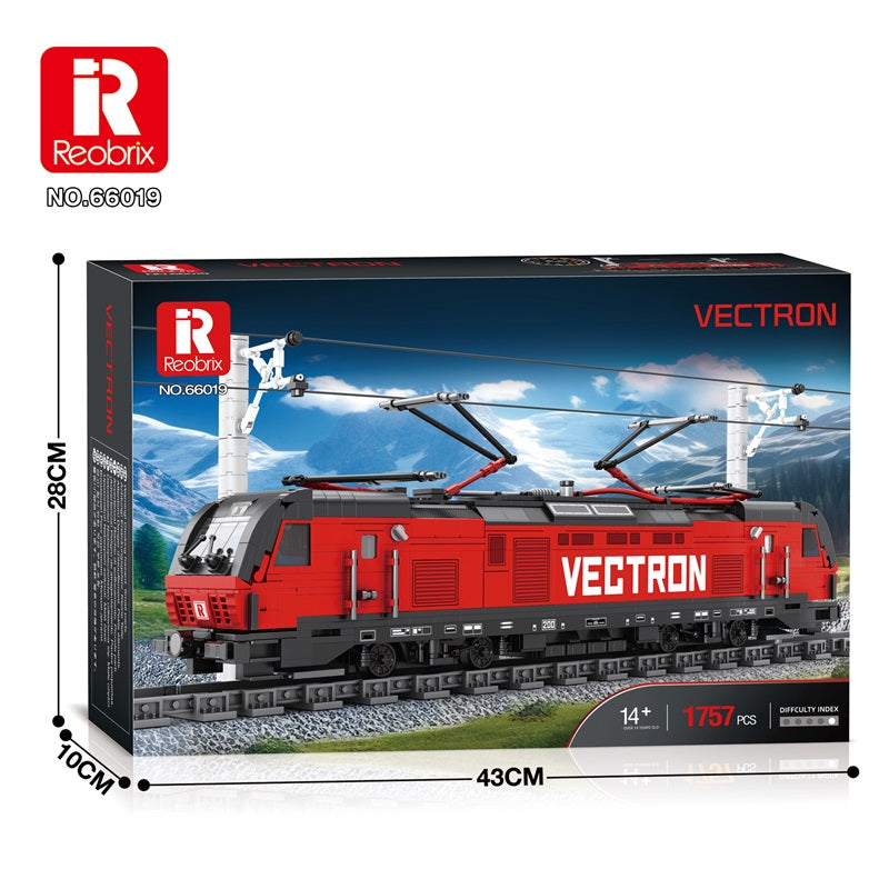 Reobrix 66019 Vectron Klemmbaustein-Modell, Elektrolokomotive in der Gesamtansicht
