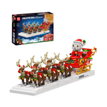 Mould King 10154 Weihnachtsschlitten Klemmbaustein-Modell, Gesamtansicht mit Rentiergespann