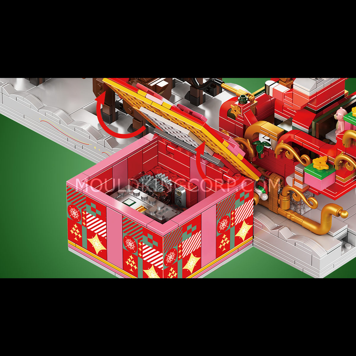 Mould King 10154 Weihnachtsschlitten Klemmbaustein-Modell, Seitenansicht