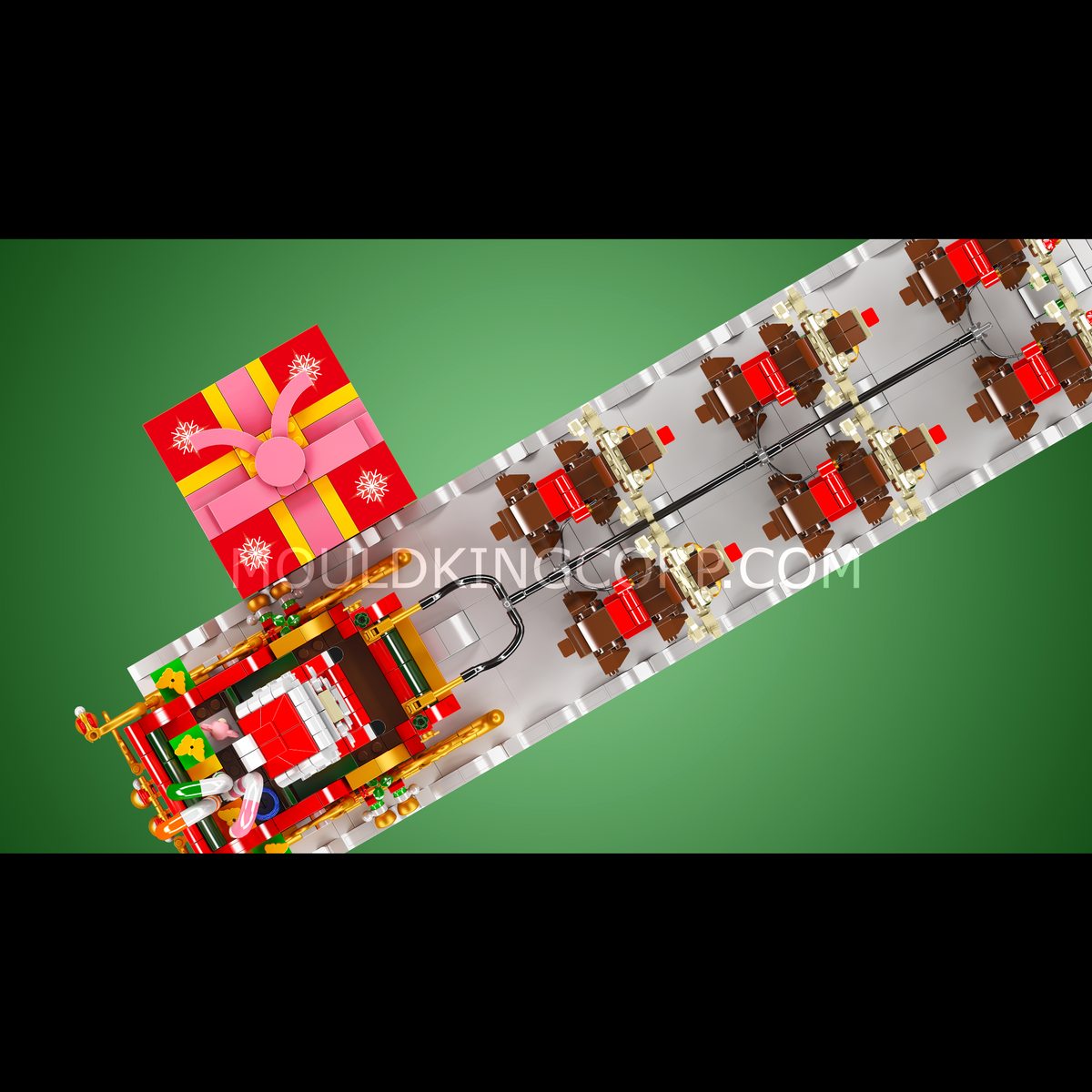 Mould King 10154 Weihnachtsschlitten Klemmbaustein-Modell, Ansicht des kompletten Sets